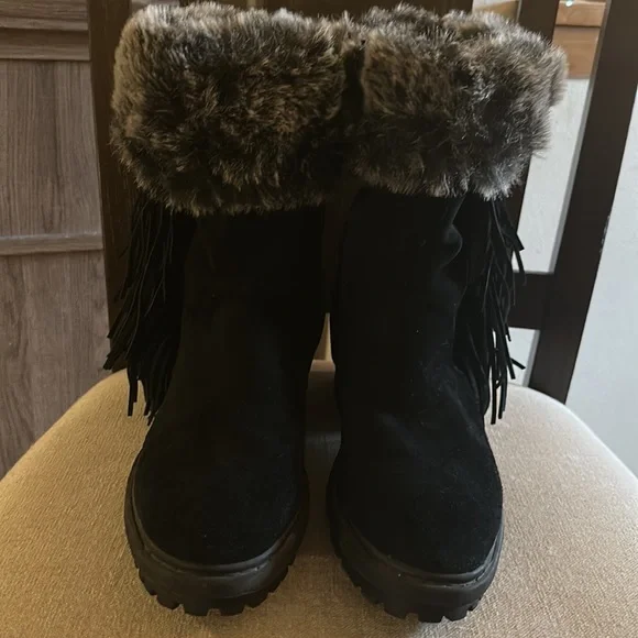 Sam Edelman Women’s Tilden Suede Leather Faux Fur Fringe Boots Black Size 9.5 - Picture 11 of 16